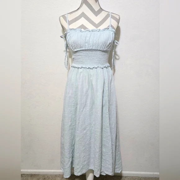 Urban Outfitters Douro Gauzey Midi Dress Light Pale Blue Green Size Small - Picture 2 of 15